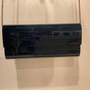 Jimmy Choo Sweetie Clutch Glitter Sapphire Clutch with Detachable silver Chain